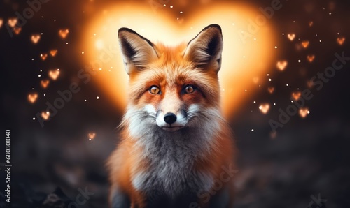red fox with heart on the background.  photo