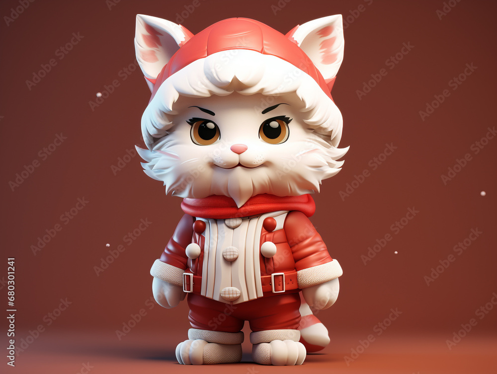 Obraz premium A Cute 3D Bobcat Dressed Up as Santa Claus on a Solid Color Background