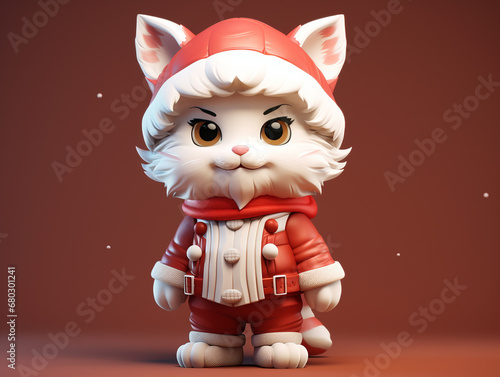 A Cute 3D Bobcat Dressed Up as Santa Claus on a Solid Color Background © Nathan Hutchcraft