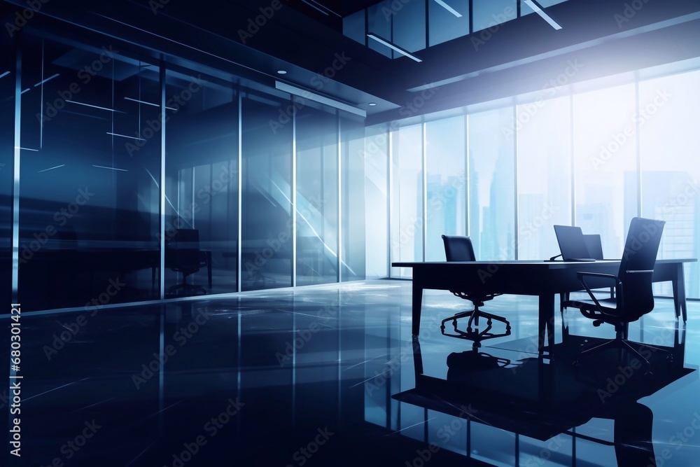Modern office interior. 3d rendering toned image double exposure blur. Generative AI Modern office interior. 3d rendering toned image double exposure blur. Generative AI
