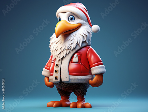 A Cute 3D Pelican Dressed Up as Santa Claus on a Solid Color Background © Nathan Hutchcraft