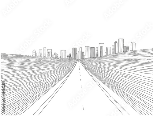 A Drawing Of A City - New York City street road in Manhattan