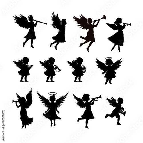  Set of silhouette of Christmas angel - vector illustration