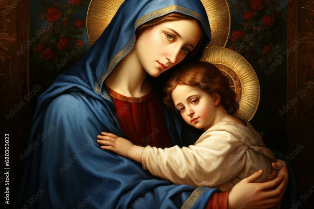 Religious icon. Portrait with selective focus and copy space Religious icon. Portrait with selective focus and copy space
