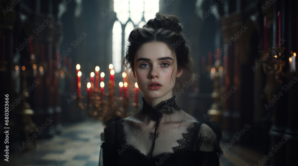 Young beautiful female vampire in spooky castle Young beautiful female vampire in spooky castle