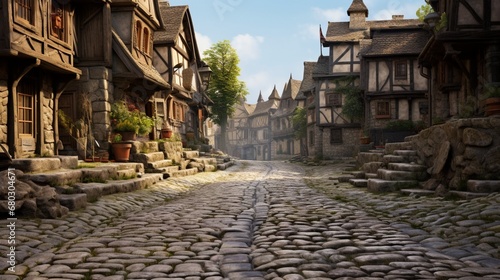 Show the fine details of a cobblestone street in a European town.