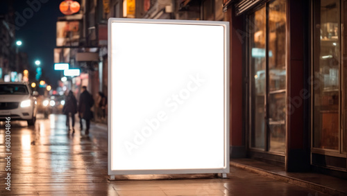 Plakat Blank billboard mockup on city street at night. 3d rendering
