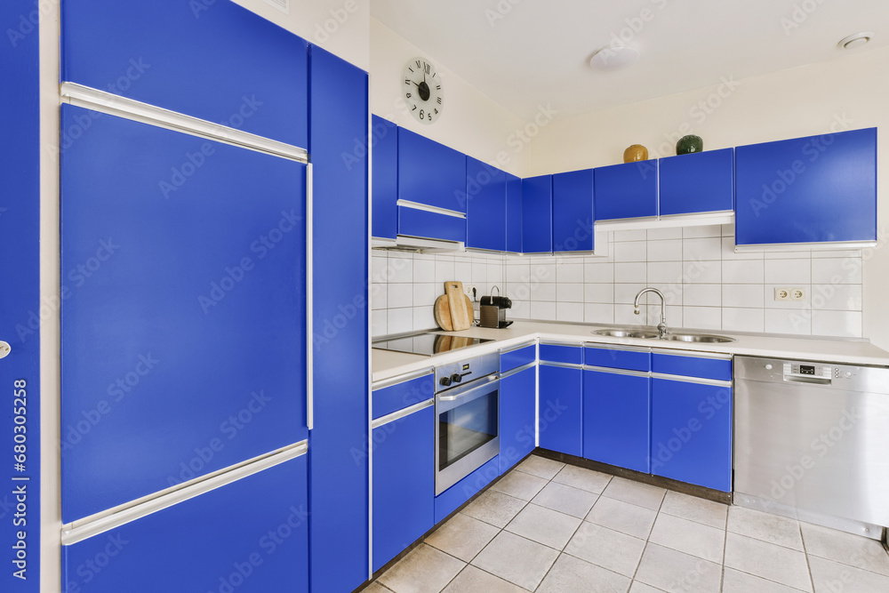 custom made wallpaper toronto digitalKitchen with blue cabinets and modern appliances