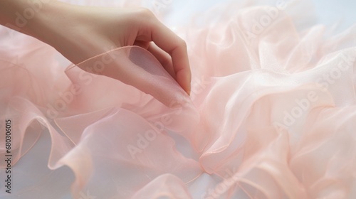 Show the fine details of a tulle fabric with delicate and airy textures.