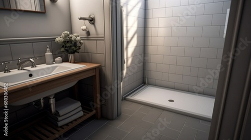 Subtle Textures  A bathroom floor with subtly textured tiles  adding depth and character to the space.