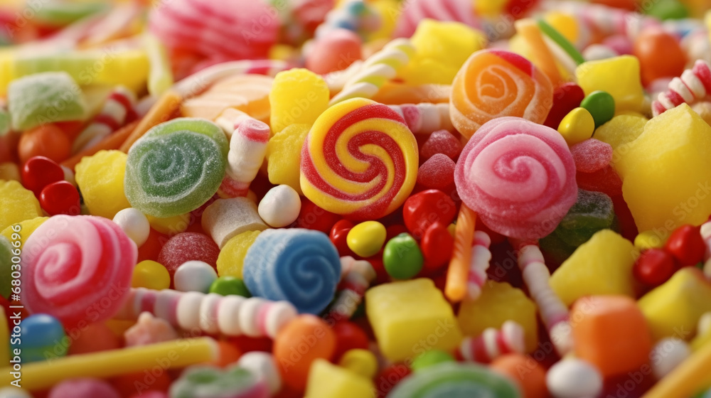 A colorful cascade of lollipops, AI Generative.