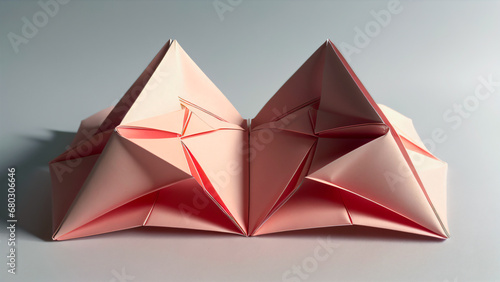 Origami en double pliage symétrique sur papier couleur saumon