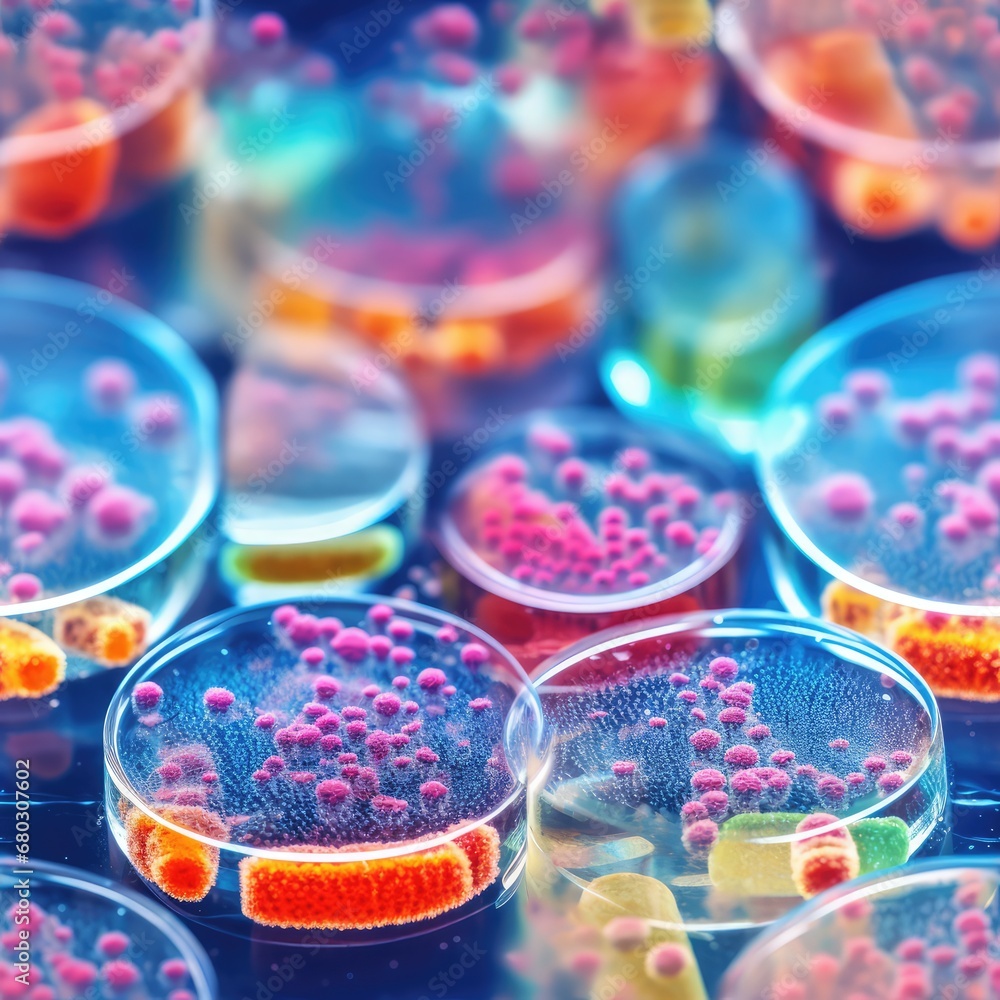 Color Bacteria Culture in a Petri Dish, Petri Dish and