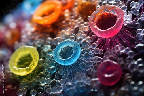 Color Bacteria Culture in a Petri Dish, Microorganisms, Petri Dish and Culture Media with Bacteria photo
