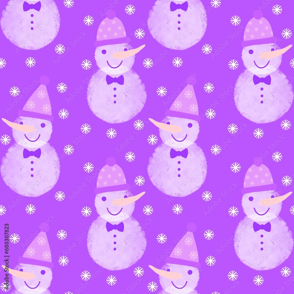 Cartoon winter ice seamless snowman and snowflakes pattern for Christmas packaging and new year Cartoon winter ice seamless snowman and snowflakes pattern for Christmas packaging and new year