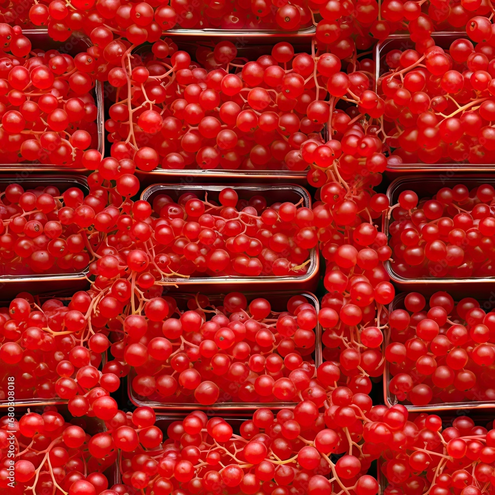 Red Currant Packaging Seamless Pattern, Redcurrant in Paper Boxes, Many Red Currant Berries Red Currant Packaging Seamless Pattern, Redcurrant in Paper Boxes, Many Red Currant Berries
