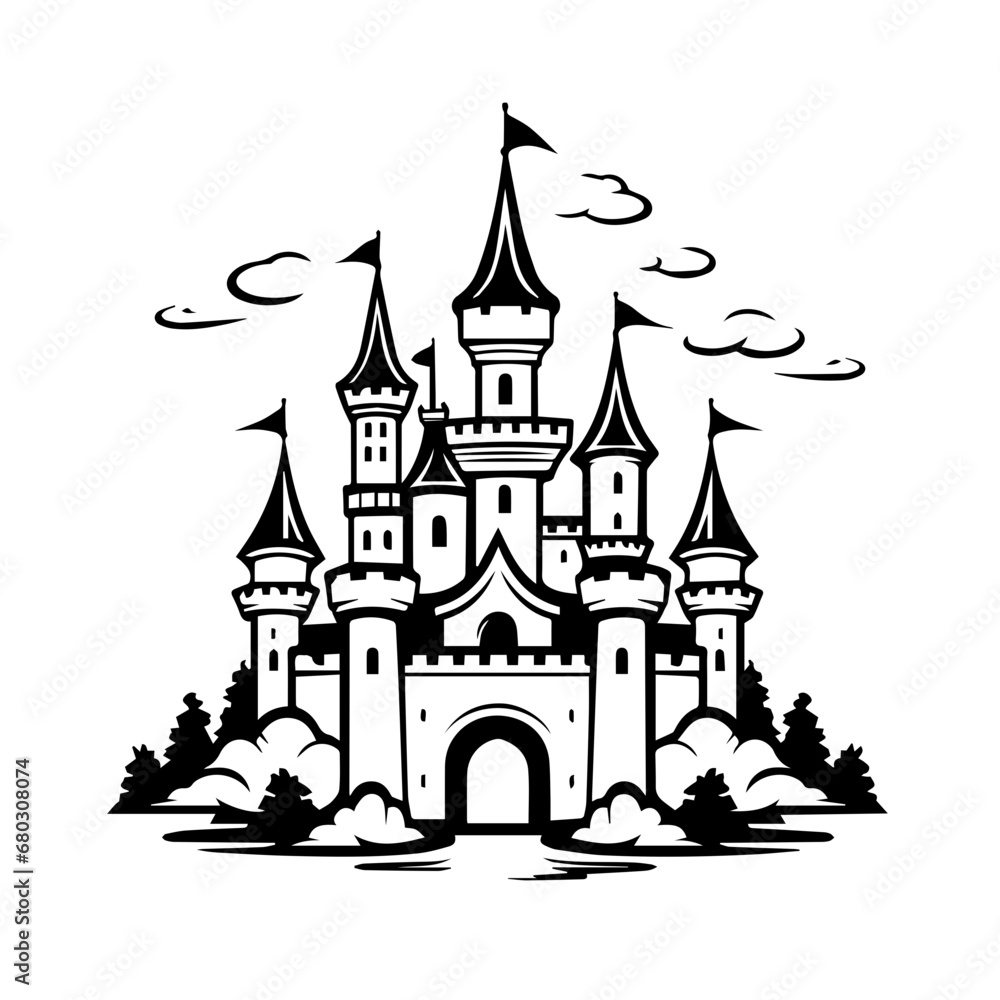 Enchanting Castle Landscape Vector Illustration