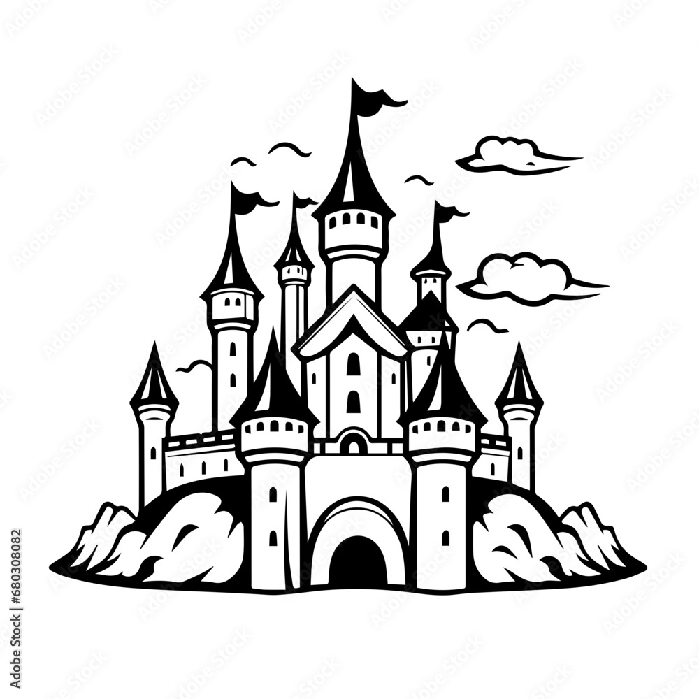 Enchanting Castle Landscape Vector Illustration Enchanting Castle Landscape Vector Illustration