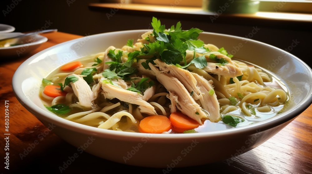 A hearty bowl of chicken noodle soup A hearty bowl of chicken noodle soup