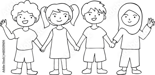 little kids holding hands together with friends photo