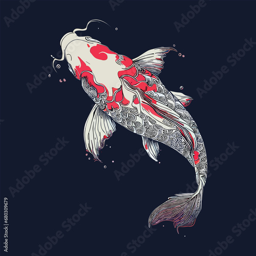 Hand drawn koi fish Asian Traditions of Japanese and Chinese koi carp oriental line art concept vector illustration. animal icon design style isolated premium vector.