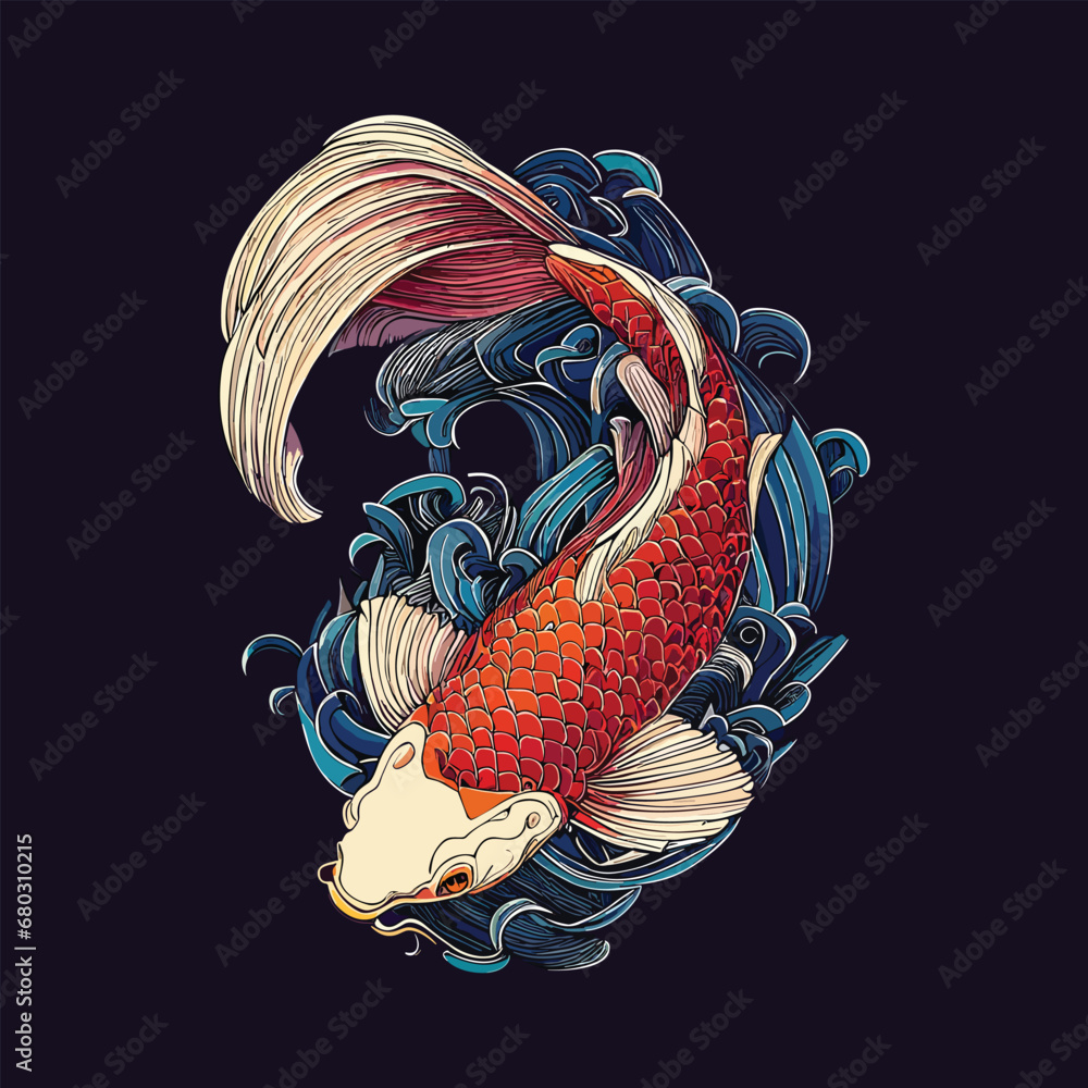 Vetor De Hand Drawn Koi Fish Asian Traditions Of Japanese And Chinese