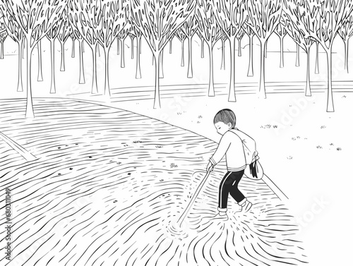 A Child Using A Shovel To Dig A Field - rain garden kid playing rain.