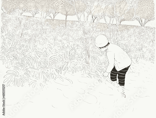 A Child In A Field - rain garden kid playing rain.