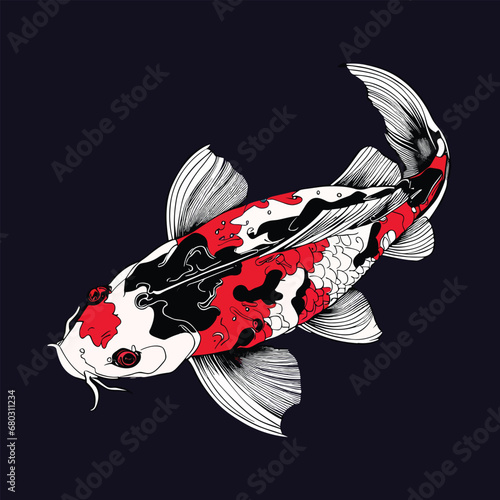 Hand drawn koi fish Asian Traditions of Japanese and Chinese koi carp oriental line art concept vector illustration. animal icon design style isolated premium vector.