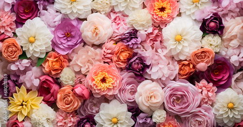 Flowers wall background with amazing spring flowers