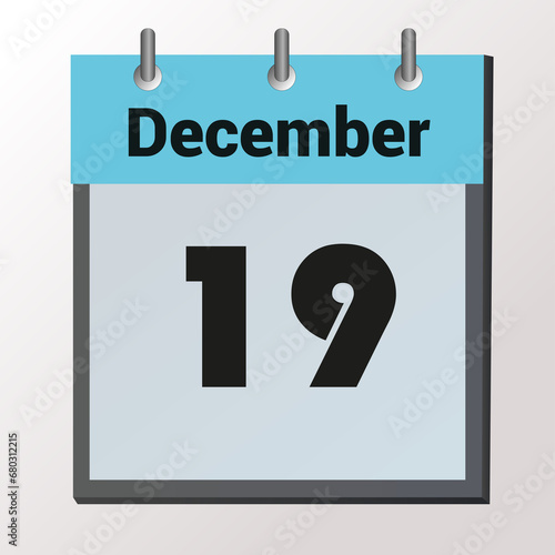 vector calendar page with date December 19, light colors