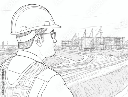 A Man Wearing A Hard Hat And Glasses - Young male architect wearing hard hat looking away