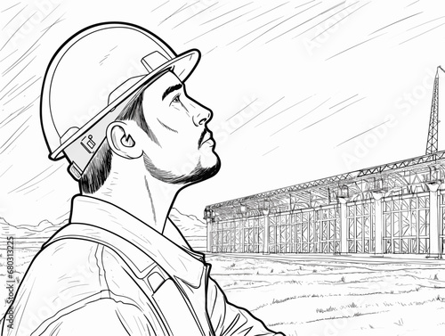 A Man Wearing A Hard Hat - Young male architect wearing hard hat looking away