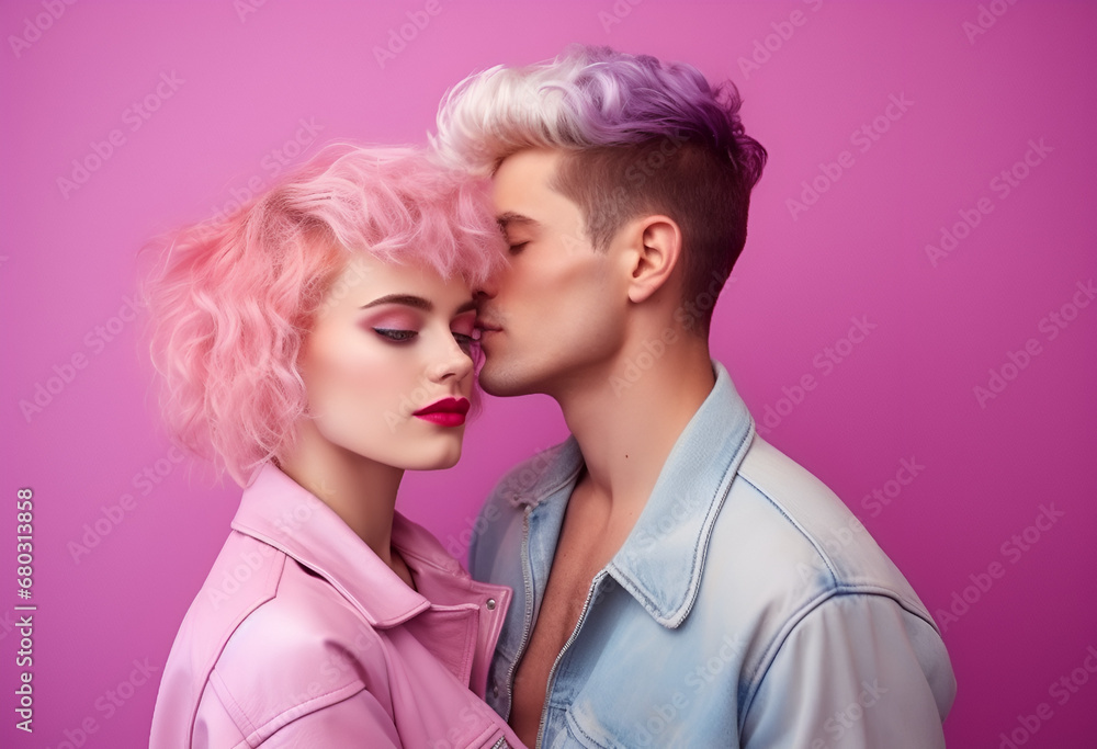 A portrait of a young modern gay couple hugging A portrait of a young modern gay couple hugging