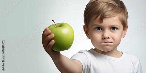 A child holds an apple to eat