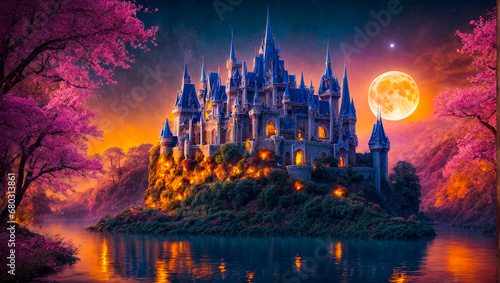 Fantastic fairytale castle, night, moon © tanya78