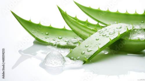 Aloe vera gel splash with aloevera plant isolated on white background.