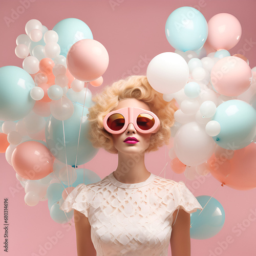 Retro style woman with pastel colors