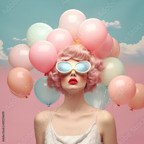 Retro style woman with pastel colors