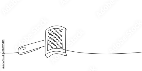 Pet brush, fur remover one line continuous drawing. Animals accessories, pet toy supplies continuous one line illustration.
