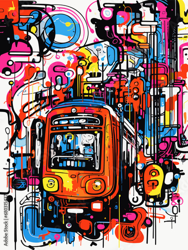 A Colorful Art Of A Train - in the subway train