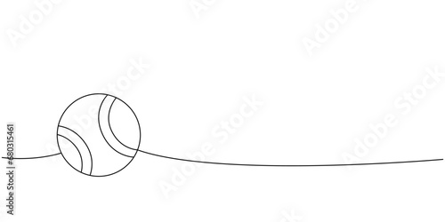 Tennis ball, pet toy one line continuous drawing. Animals accessories, pet toy supplies continuous one line illustration.