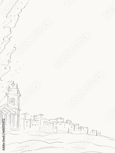 A Drawing Of A Building And A Smokestack - italy