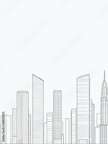 A Line Drawing Of A City - manhattan skyline