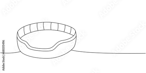 Pet bed, cushion pillow sleep one line continuous drawing. Animals accessories, pet toy supplies continuous one line illustration.