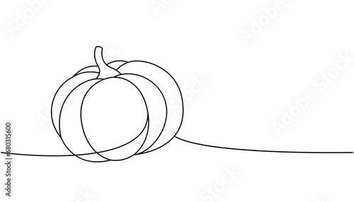 Pumpkin, autumn vegetable one line continuous drawing. Halloween pumpkin continuous one line illustration. Vector minimalist linear illustration.