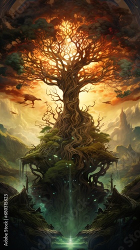 the world tree yggdrasil - old norse world ash, tree of life © Riverland Studio