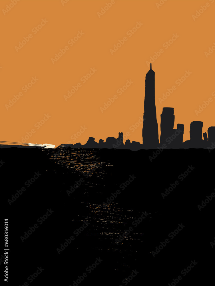 A Silhouette Of A City With A Tall Tower - Shanghai China Waterfront