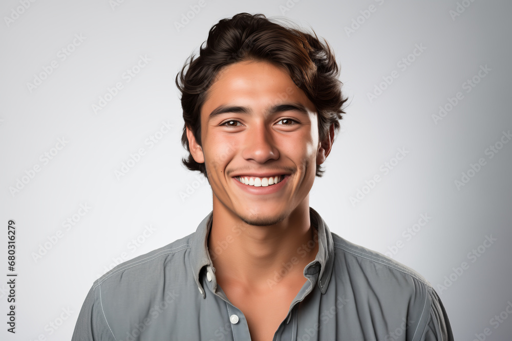 Frontal portrait a young man with Hispanic features with brown skin. Frontal portrait a young man with Hispanic features with brown skin.