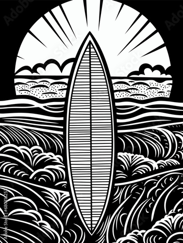 A Surfboard In The Ocean - Surfboard in front of beach
